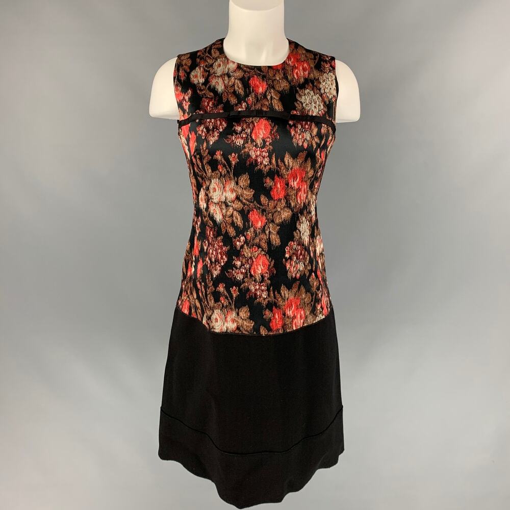 GIAMBATTISTA VALLI 6 Black & Coral Jacquard Polyester Blend Below Knee Dress